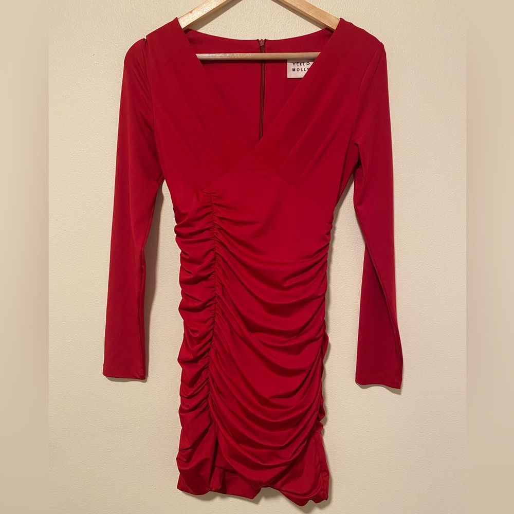Red Body Con Long Sleeve Dress